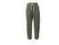 Pantalon de survêtement vert avec cordon blanc et détails cousus.