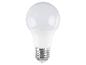 Une ampoule LED blanche avec une base métallique argentée, sur fond blanc.