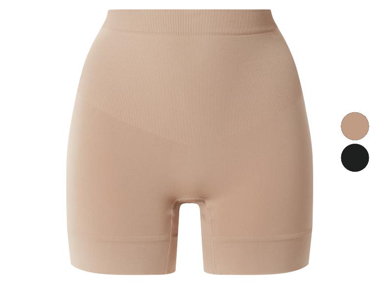 Shorty gainant beige sans couture avec taille côtelée, présenté avec l'option couleur noire