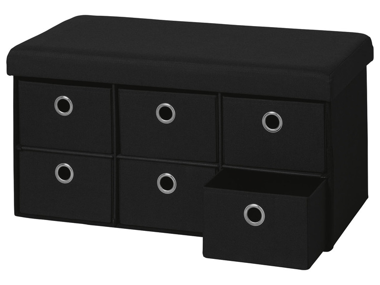 Banc de rangement noir avec six tiroirs