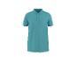 Turquoise blauwe dames polo met korte mouwen, kraag en knopen.