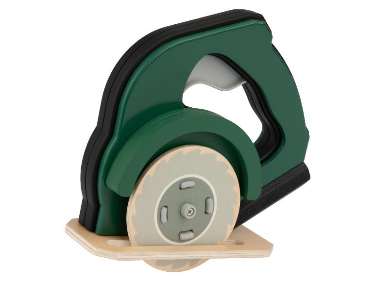 Houten speelgoed in de vorm van een cirkelzaag.