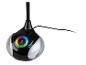 Lampe de table noire avec base ronde, panneau de commande tactile coloré et câble d'alimentation.