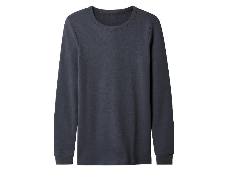 Un t-shirt gris foncé à manches longues, posé à plat.