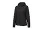 Zwarte softshell jas met capuchon.