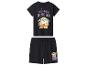 Zwarte pyjamaset met T-shirt en korte broek, met groene karakterprint en tekst 'FROM A GALAXY FAR, FAR AWAY...'.