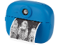 Blauwe instant camera met een afgedrukte foto van kinderen die confetti blazen.