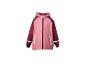 Kinderregenjas in roze en bordeauxrood met reflecterende details.
