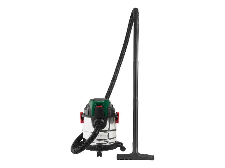 Aspirateur eau et poussière avec réservoir en acier inoxydable et tuyau noir