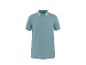 Hemelsblauw poloshirt met wit gestreepte kraag en mouwboorden.