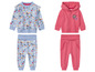 Deux ensembles de vêtements pour bébé à manches longues, l'un avec un imprimé arc-en-ciel de lupilu et l'autre rose avec un imprimé animal.