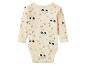 Body bébé beige à manches longues avec motif de tracteurs, oies et clôtures.