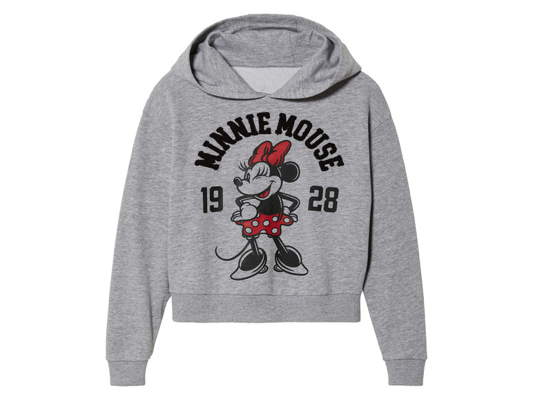 Sweat-shirt gris à capuche avec Minnie Mouse.