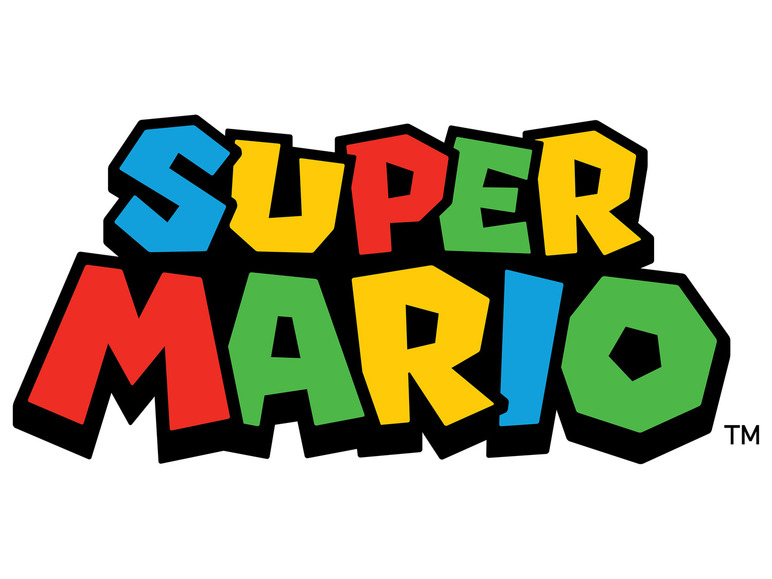 Le logo Super Mario avec une police de caractères colorée.