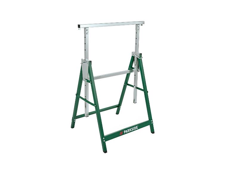 Tréteau de travail pliable vert et argenté avec pieds réglables