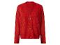 Rood gebreid vest met V-hals en bruine knopen
