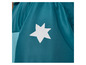 Een close-up van een donkerblauw jack met een witte ster.