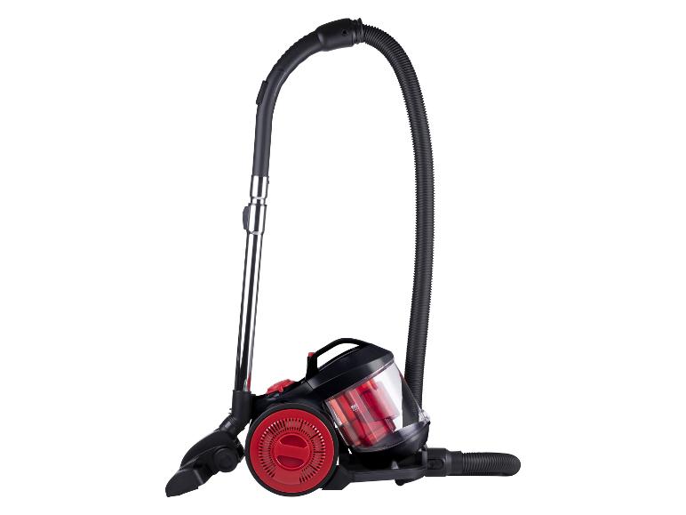 Aspirateur traîneau rouge et noir avec poignée métallique et tuyau flexible