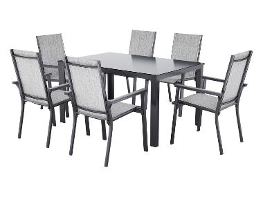LIVARNO® Table standard et 6 chaises empilables – ensemble en aluminium gris clair »Houston«, 7 pièces