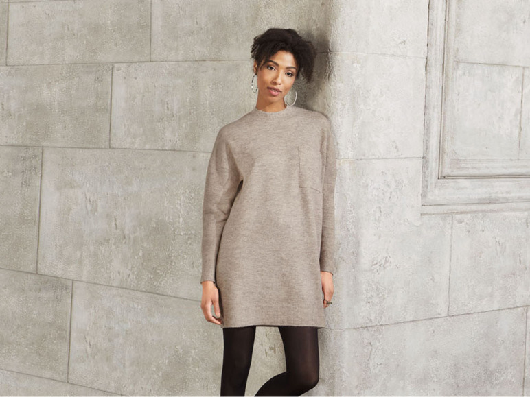 Sweater Jurk Trui Jurk Beige Warme, Gebreide Jurk In Oversized-look