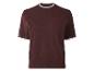 Bordeauxrood gebreid T-shirt met korte mouwen en ronde hals met witte bies.