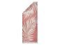 Rood-witte strandhanddoek met palmbladpatroon en franjes.