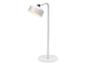 Witte moderne vloerlamp met verstelbare kop en verlicht licht.
