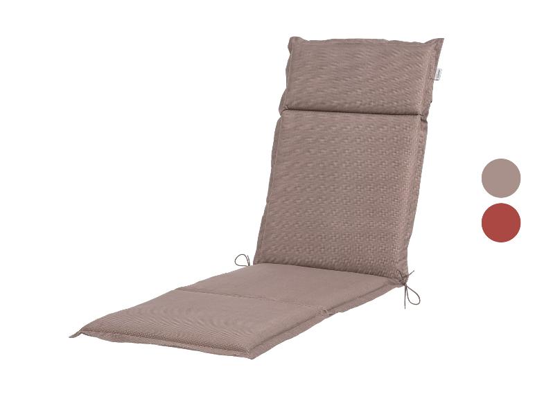Taupe ligstoelkussen met strikbanden en kleurstalen.