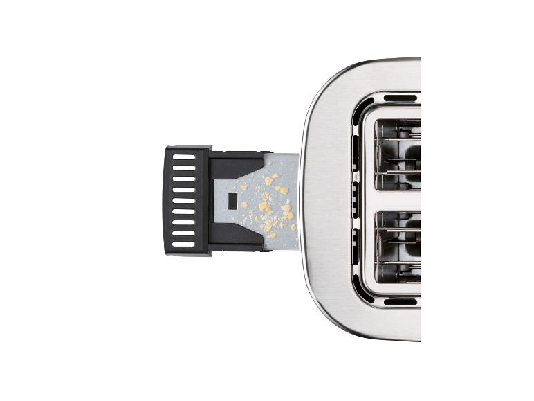 Een close-up van een broodrooster met kruimellade.