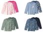 Vier sets kinderlongsleeves met diverse prints, waaronder harten, eenhoorns en dinosaurussen.