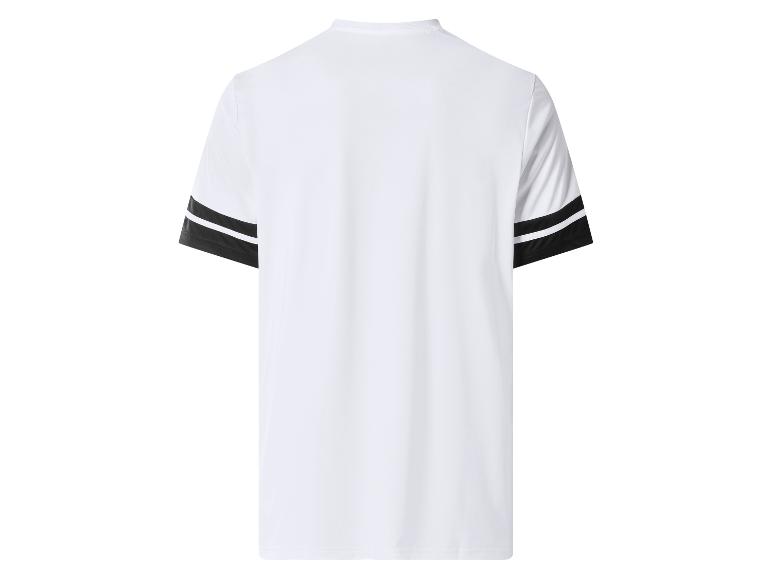 Wit T-shirt met zwart-wit gestreepte mouwen, achteraanzicht