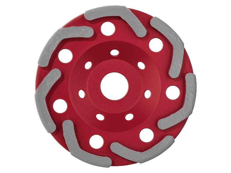 Disque abrasif rouge avec segments gris.