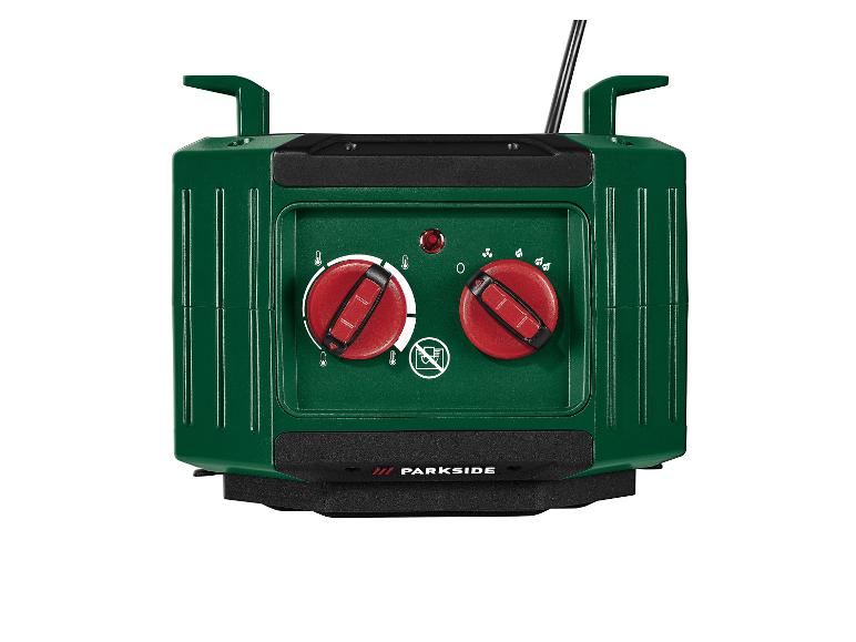 Radiateur électrique vert Parkside avec deux boutons.