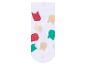 Korte witte sokken met gekleurde patronen.