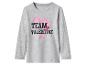 Grijs shirt met lange mouwen met de tekst 'TEAM VALENTINE' en een roze hart.