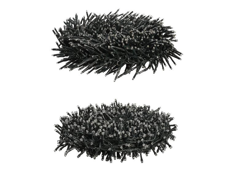 Deux ensembles de guirlandes lumineuses LED noires enroulées sur fond blanc.