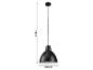 Lampe suspendue noire d'un diamètre de 31,5 cm et d'une longueur de 103 cm.