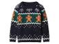 Pull de Noël bleu marine avec bonhommes en pain d'épices et flocons de neige