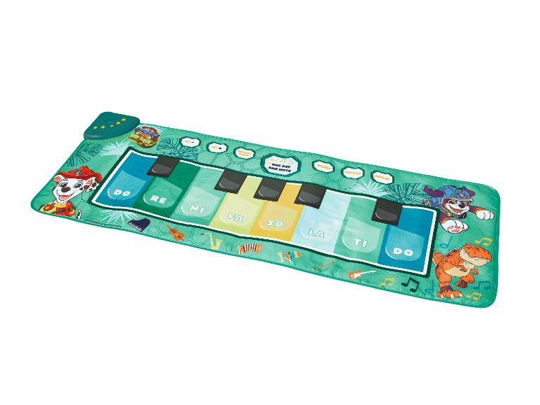 Kinder vloerpiano mat met Paw Patrol-personages en muzieknoten.