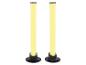Twee verticale buisvormige LED-lampen die warm geel licht uitstralen.