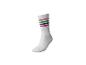 Chaussette blanche avec des rayures colorées roses, vertes, bleues et fuchsia.