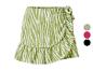Dames minirok met groen-witte zebraprint, met ruches en een zijstrik.