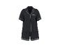 Pyjama femme noir avec short et chemise à manches courtes, avec passepoil blanc.