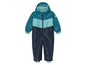 Een blauwe sneeuwpak met capuchon voor kinderen.