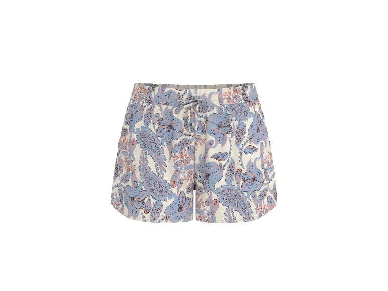 Shorts femme avec motif cachemire bleu et rose.
