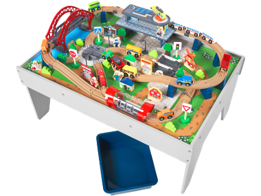 LUPILU® Table de jeu de train en bois, 100 pièces