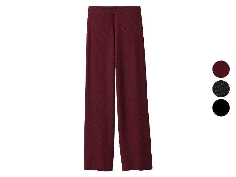 Pantalon large femme bordeaux pailleté, avec options de couleur noire et vert foncé.