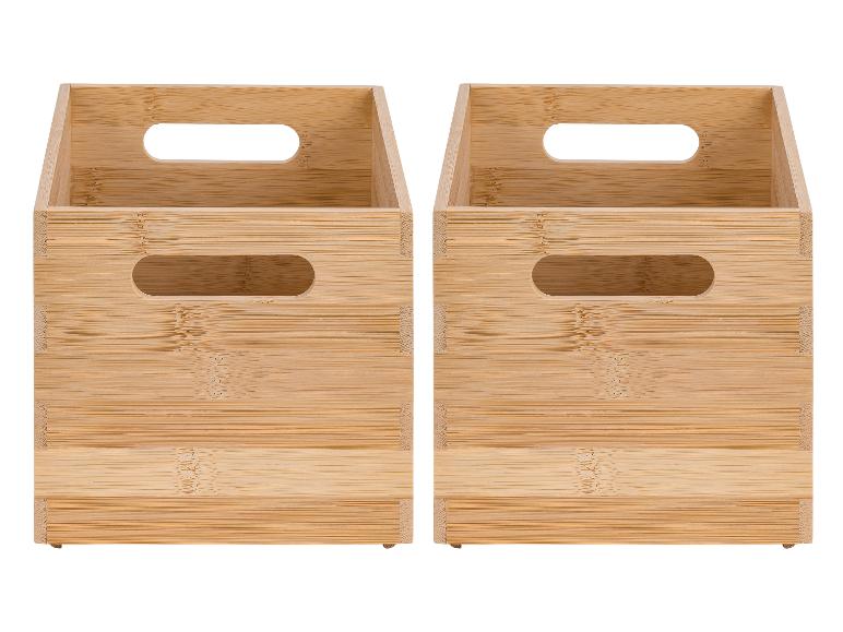 Twee bamboe opbergdozen met uitgesneden handgrepen