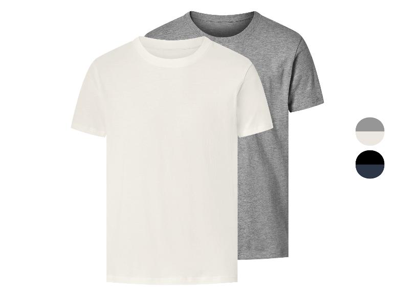 Twee heren T-shirts met korte mouwen, één wit, één grijs, met kleuropties.