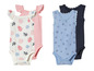 Twee babypakjes met korte mouwen, een met schelpjes en een met koraal.
